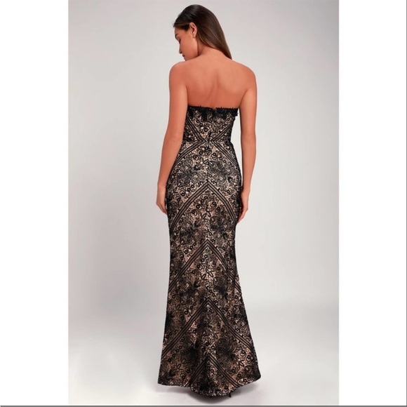 Bariano Lulus Allison Black Nude Lace Strapless evening gown maxi dress bustier - Picture 3 of 16